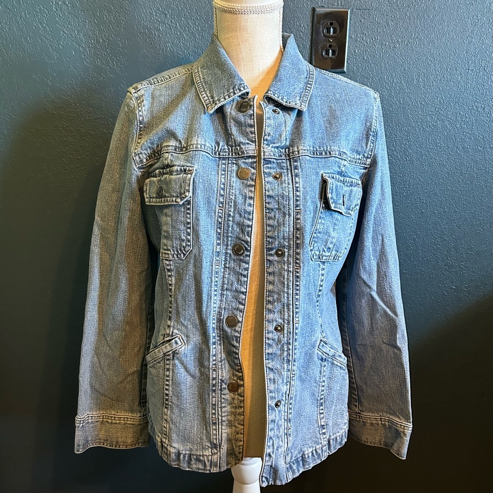 j. jill blue stretch denim button down jacket